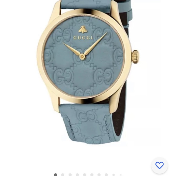 GUCCI WOMENSWEAR G-TIMELESS SIGNATURE LEATHER STRAP WATCH BABY BLUE AND GOLD - Picture 1 of 9
